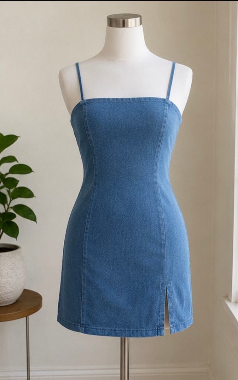 NWT Susana Monaco Stretch Denim Slip Mini Dress Light Denim Side Slit